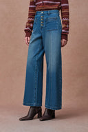 Nora Fronttaschen Cropped Straight Leg Jeans aus Baumwoll-Denim