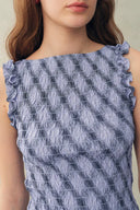 Crystal Handworked Sleeveless Plaid Top in Stretch Bubble Cotton