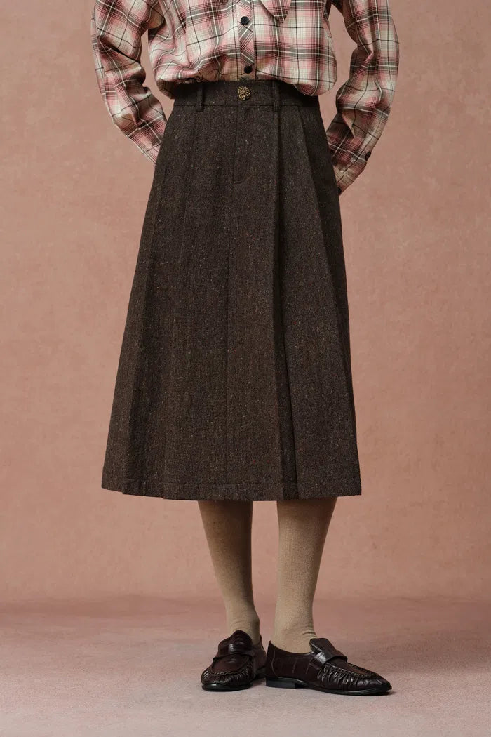 Camber A-Line Midi Wool Skirt in Coarse Merino Wool Tweed