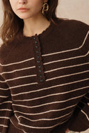 Rhea Scalloped Henley Striped Sweater in Wool-Alpaca Knit
