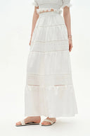 Falda Línea A Oluka con Bordado Abierto en Mezcla de Seda y Algodón