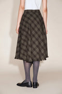 Annie Asymmetric Panel Fringe Plaid Skirt in Merino wool check