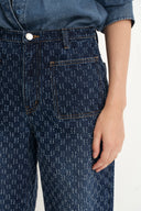 Jeans rectos Natalie con degradado en denim jacquard de algodón con diseño de diamantes