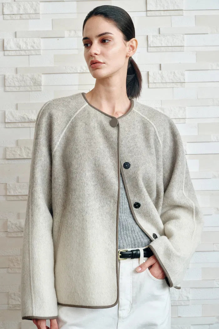 Dara Gradient Scarf Style Wool Peacoat in Wool-Silk-Rabbit Hair Blend