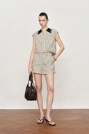 Nino Contrast Collar Sleeveless Shirt Top in Cotton Poplin