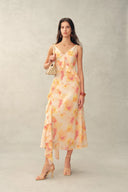 Linda Handpainted Floral Ruffle Sleeveless Dress in Lightweight Chiffon