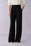 Lyra Hand Sewn Rhinestone Pleated Trousers in Fine Wool Suiting