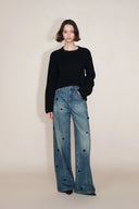 Imogen Hand Beaded Denim Trousers in Cotton Denim