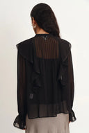 Lea Ruffled Pleated Shirt in Silk Georgette