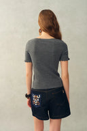 Iris Bow-Detail Ruffle-Cuff Top in Sheep Wool Knit