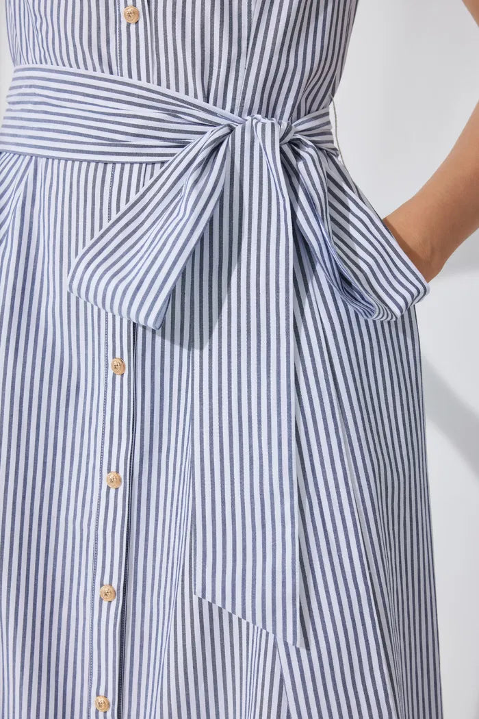 Claudia Off Shoulder Striped Dress in Cotton L Claudia Off Shoulder Striped Dress in Cotton L