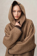 Paletot Inspired Overlock Stitch Hooded Coat in Merino Wool-Camel Hair