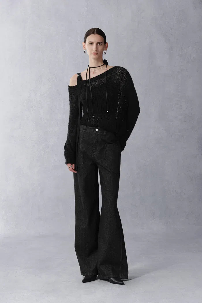 Junon Tilted Pocket Wide Straight Jeans in Cotton Denim