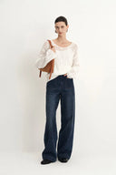 Natalie Gradient Straight Jeans in Diamond Jacquard Cotton Denim