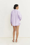 Completo Camicia e Shorts Faya Viola a Contrasto in Misto Viscosa