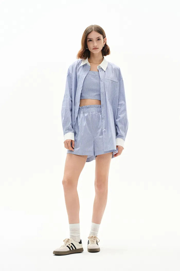 Nao Casual Striped Shirt and Shorts Matching Set in Cotton Poplin