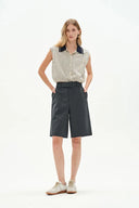 Nino Contrast Collar Sleeveless Shirt Top in Cotton Poplin