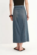 Mariette Asymmetrical Placket Maxi Skirt in Cotton Denim