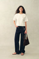 Celine Pearl Beaded Hand Crochet Floral T-Shirt in Cotton