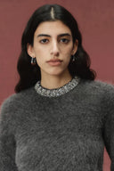 Violet Crystal Embellishment Collar Sweater in Alpaca Blend