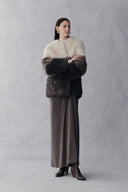 Jessie  Leather Trim Color Block Wool Fur in Italian Sourced Sheep Fur