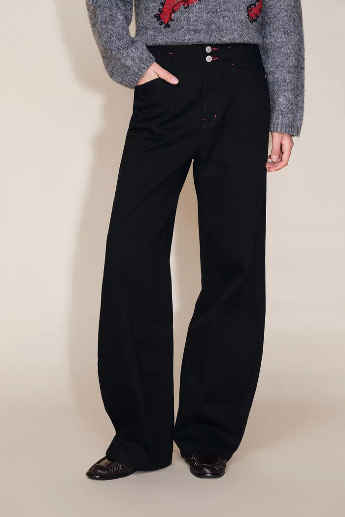 Soft Sculpture Contrast Stitch Barrel Leg Jeans in Cotton Denim