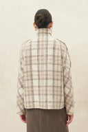 Fleur Textured Plaid Cropped Coat in Wool Blend