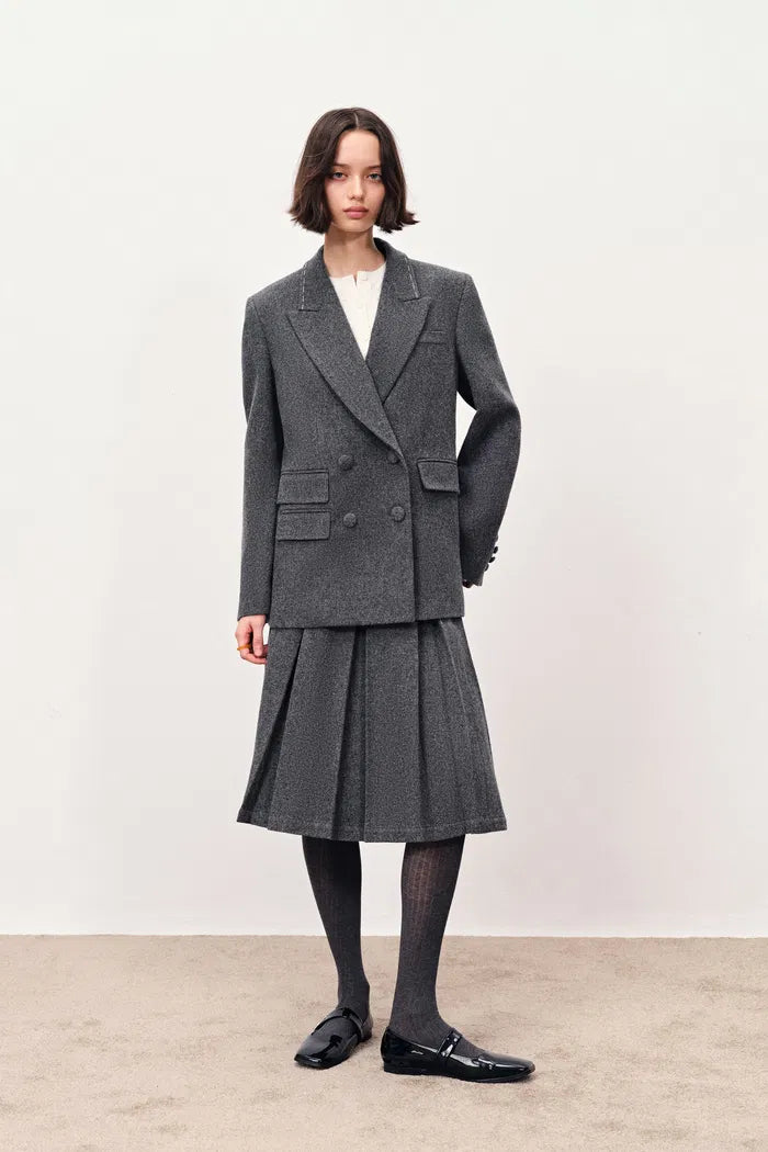 Ava Hand Work Contrast Stitching Blazer and Skirt Matching Sets in Australian Merino Wool