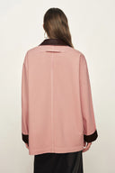 Telmo Dusty Pink Leather Collar Patch Pocket Jacket in Cotton Denim