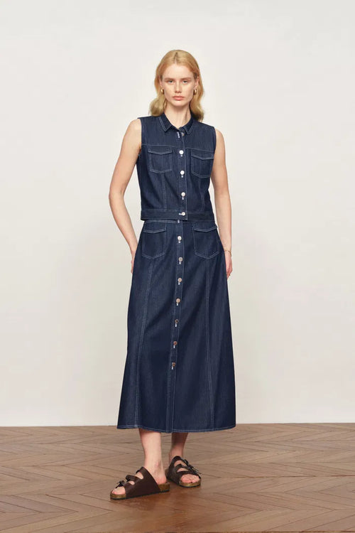 Sloane Tencel Midi Skirt in Lightweight Cotton Denim