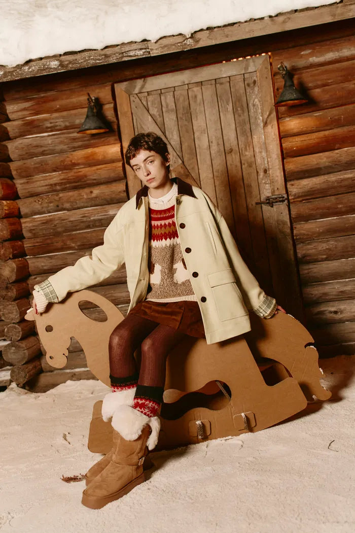 Riley Detachable Lining Corduroy Collar Jacket in Faux Suede