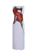Cersei Iris Print Cowl Neck Sleeveless Dress in Soft Satin