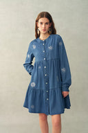Betsy Embroidered Dress in Thin Denim