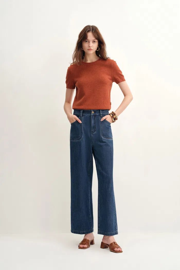 Britt Cropped Straight Leg Jeans in Cotton Denim