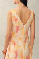 Linda Handpainted Floral Ruffle Sleeveless Dress in Lightweight Chiffon
