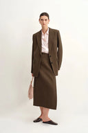 Jeanet Adjustable Tie Asymmetric Midi Skirt in Cotton Herringbone