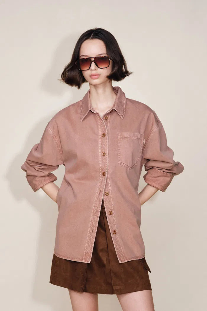 Adeline High Low Hem Cut Oversized Shirt in Lyocell Denim