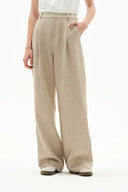 Troy Front Pleated Wide Leg Suit Pants in Dew Retted French Linen