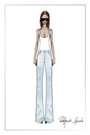 Kari Burnout High Waist Flared Jeans in Stretch Cotton