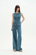 Selena Sleeveless Vest Top in Technical Lyocell Denim