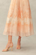 Anne Handpainted Floral Lace Dress in Silk Linen Organza