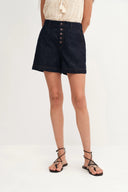Perla Crocheted Pocket Shorts in Raw Denim