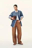 Harlow Striped Contrast Patchwork Shirt in Cotton Denim