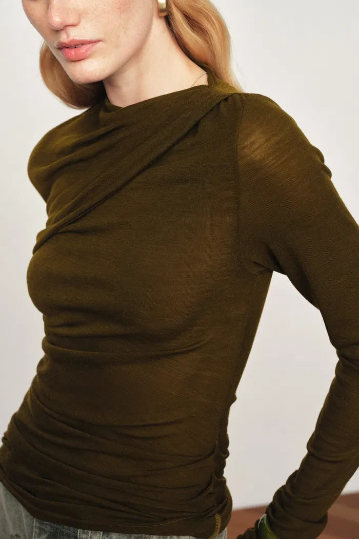 Edith Mock Two Piece Top in Lightweight Merino Knit