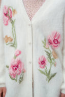 Cardigan brodé floral 3D Papaver en mélange alpaga tricoté