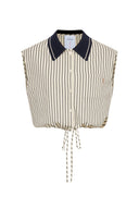 Nino Contrast Collar Sleeveless Shirt Top in Cotton Poplin