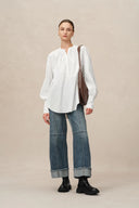 Blusa Lila con cuello alto en Tencel y algodón