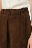 Clara Midi Skirt in Premium Faux Suede - Deeper Khaki