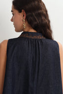 Ensemble assorti haut sans manches et shorts Zach en denim soie-coton
