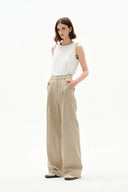 Troy Front Pleated Wide Leg Suit Pants in Dew Retted French Linen